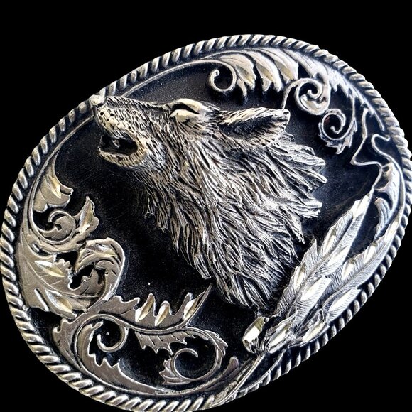 Siskiyou Other - Vintage Western Belt Buckle Silver Tone Wolf Siskiyou Metal Made In USA 1995